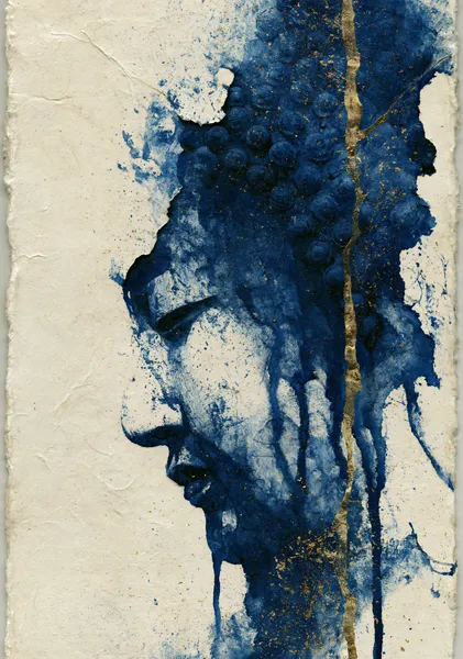 NAMI -波‐ Meditative Buddha No.1 Japanese Surreal Abstract Art, Indigo Zen Canvas Print - Ck