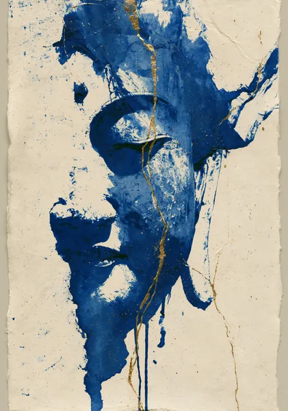 NAMI -波‐ Meditative Buddha No.2 Japanese Surreal Abstract Art, Indigo Zen Canvas Print - Ck