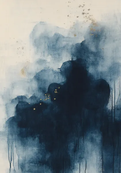 NAMI -波‐ Indigo Smoke No.1  Wabi-Sabi Blue and Gold Canvas, Asian Abstract Art - Ck