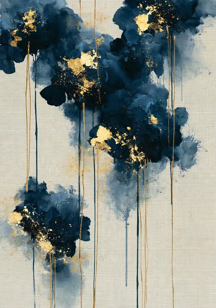 NAMI -波‐ Indigo Clouds No.２  Wabi-Sabi Blue and Gold Canvas, Asian Abstract Wall Art - Ck