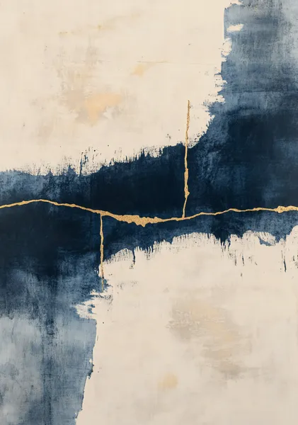 NAMI -波‐ Indigo Tide No.２  Wabi-Sabi Blue Abstract Wall Art, Japandi Canvas - Ck