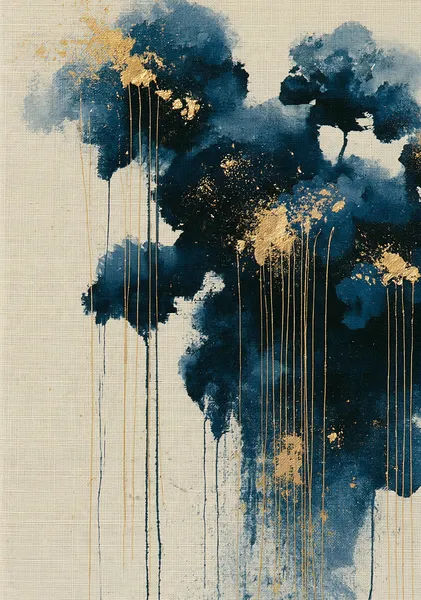 NAMI -波‐ Indigo Clouds No.1  Wabi-Sabi Blue and Gold Canvas, Asian Abstract Wall Art - Ck