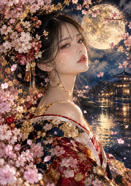 Japanese Kintsugi Female Portrait — Moonlit Blossom - KINTSUGI LUMI