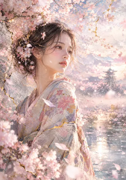 桜霞に佇む金継ぎの姫 - KINTSUGI LUMI