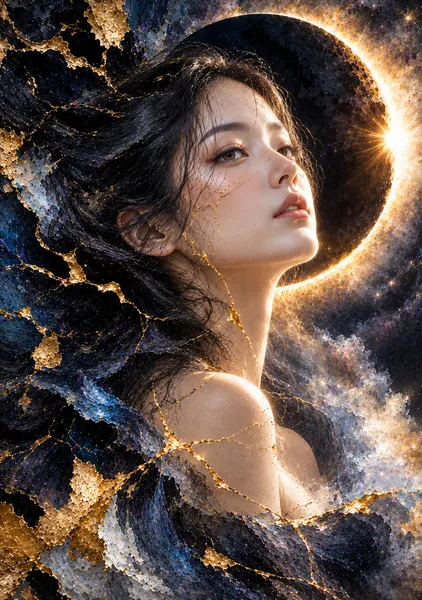 Eclipse — Japanese Kintsugi Cosmic Female Portrait - KINTSUGI LUMI