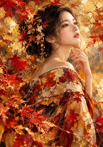 Splendor — A Beauty in Golden Autumn Foliage｜02華麗 — 金箔彩る紅葉の麗人 - KINTSUGI LUMI