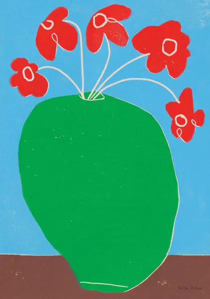 Red Flowers, Green Vase - Luiza Holub