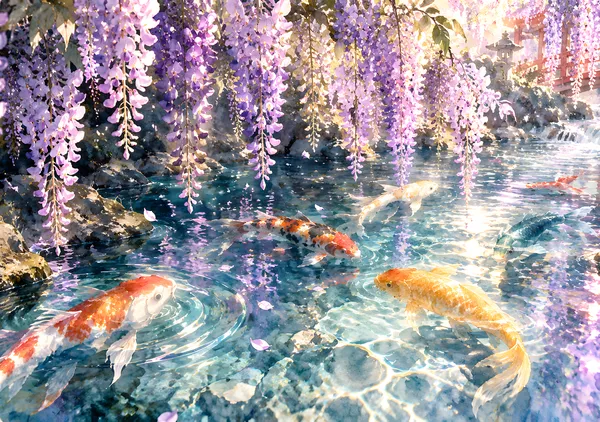 Wisteria Cascade & Golden Koi - HIRUHA
