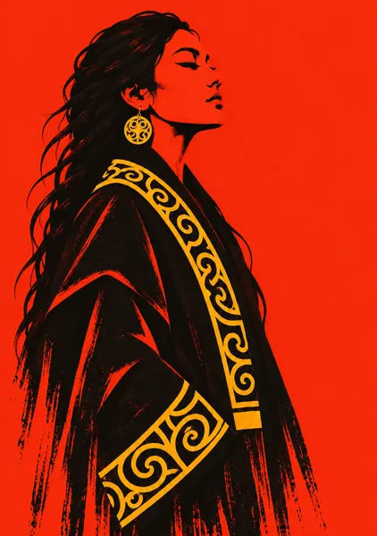 Quiet Strength — Ainu Woman in Vermilion｜静かな強さ — アイヌの女性・朱赤 - NATSUKASHI