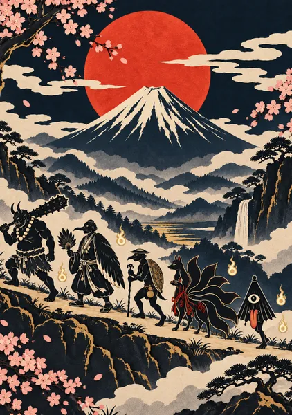 Yokai Parade beneath Mount Fuji - NATSUKASHI