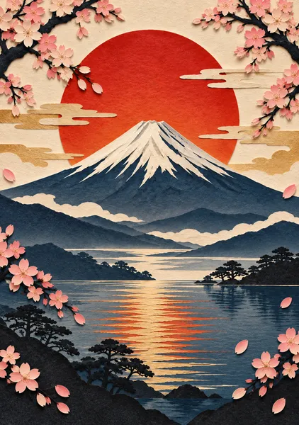 Sakura Sunset over Mount Fuji - NATSUKASHI