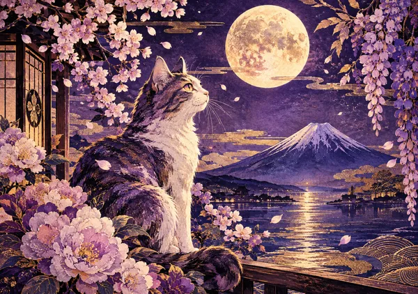 月を見つめる猫 - A_Z