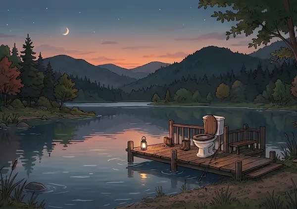 Lakeside Toilet at Night(Art only) - Mr.Toilet