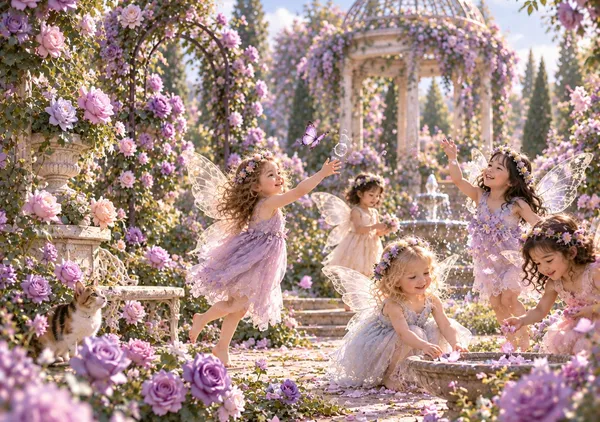 Dream Fairies Dancing Among Lavender Roses 紫薔薇に舞う夢の妖精 - MIMI