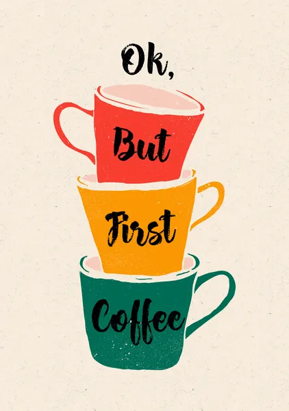 Ok But First Coffee – Retro Stacked Mugs Art Print - ShowMeMars