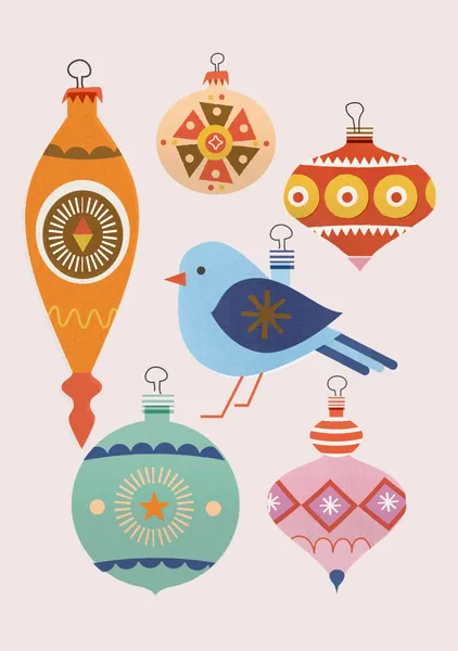 Christmas Bird Ornaments – Mid Century Retro Holiday Print - ShowMeMars