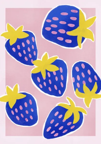 Blue Strawberries – Retro Fruit Art Print - ShowMeMars