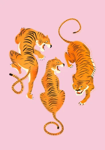 Fierce Three Tigers – Bold Vintage Wildcat Illustration - ShowMeMars