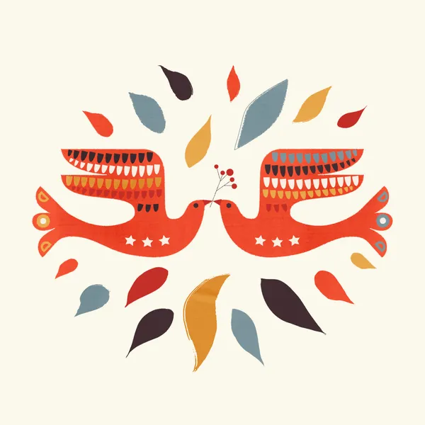 Folk Art Doves – Scandinavian Birds Retro Art Print - ShowMeMars