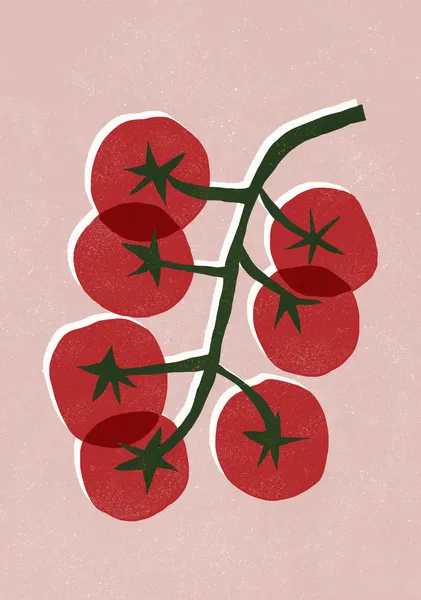 Red Tomatoes on Vine – Retro Pink Kitchen Art Print - ShowMeMars