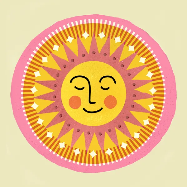 Sleeping Sun – Retro Pink Celestial Folk Art Print - ShowMeMars