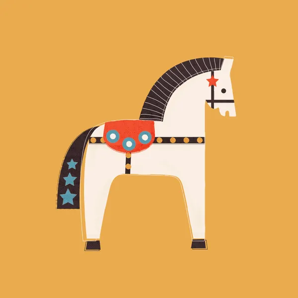 Retro Horse Folk Art – Scandinavian Mustard Ochre Print - ShowMeMars