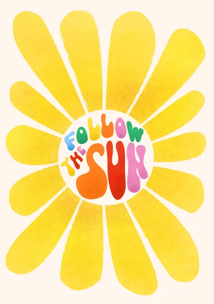Follow The Sun – Retro Yellow Floral Typography Print - ShowMeMars