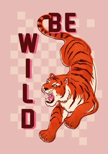 Be Wild – Retro Tiger Checkerboard Art Print - ShowMeMars