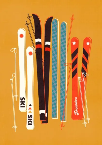 Vintage Ski Poster – Retro Ski Poles & Skis Illustration - ShowMeMars