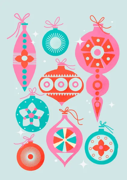 Retro Christmas Ornaments – Mid Century Holiday Art Print - ShowMeMars
