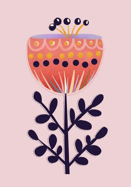 Folk Floral Bloom – Scandinavian Pink Botanical Art Print - ShowMeMars