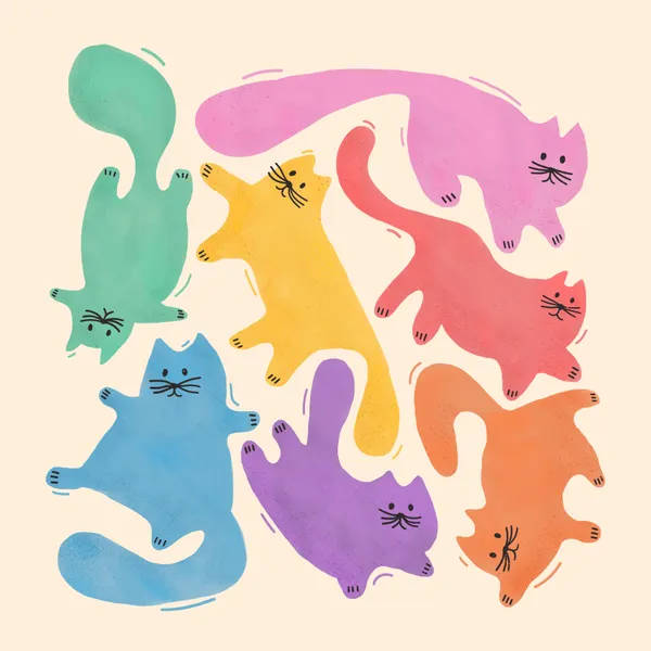 Colorful Cats Art Print – Playful Rainbow Cat Illustration - ShowMeMars