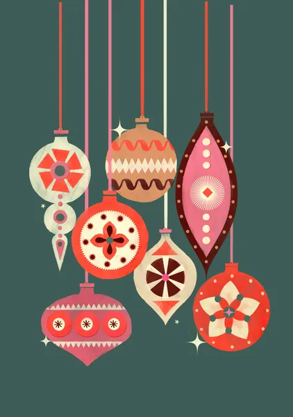 Hanging Retro Baubles – Dark Mid Century Christmas Print - ShowMeMars