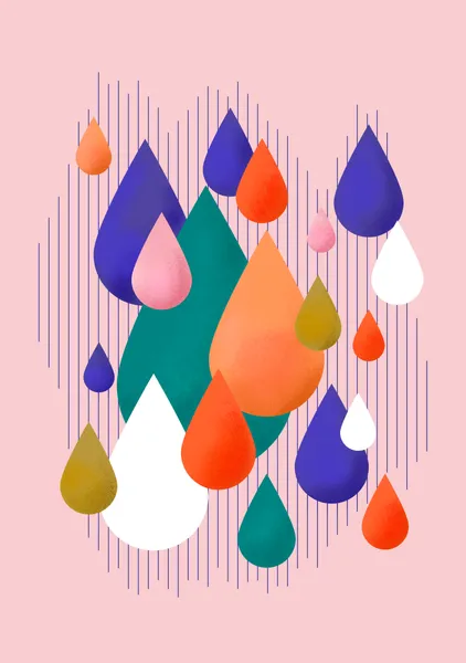 Geometric Raindrops – Retro Teardrop Abstract Art Print - ShowMeMars