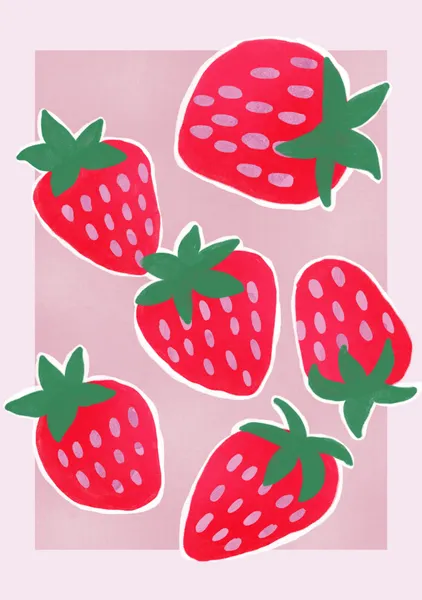Red Strawberries – Retro Pink Fruit Art Print - ShowMeMars