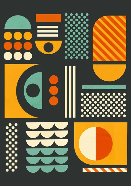 Bauhaus Geometric Pattern – Dark Charcoal Retro Art Print - ShowMeMars