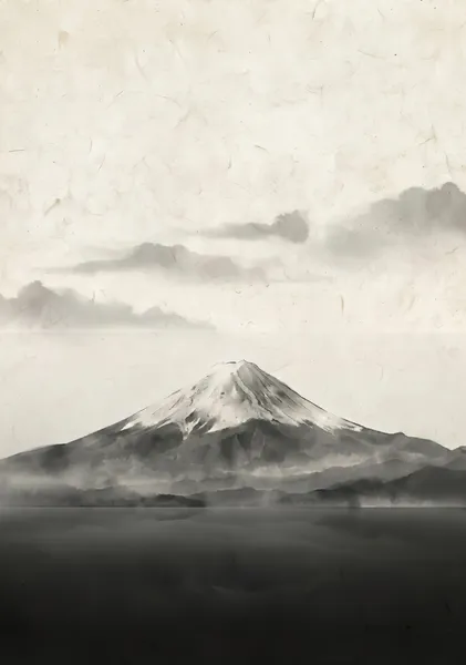 Mist over Mount Fuji: Iconic Japanese Sumi-e Art Print - 稲山いこい