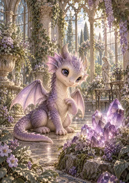 Baby Dragon Nursery Wall Art – Amethyst Garden（紫水晶の庭） - TAKAHASHI