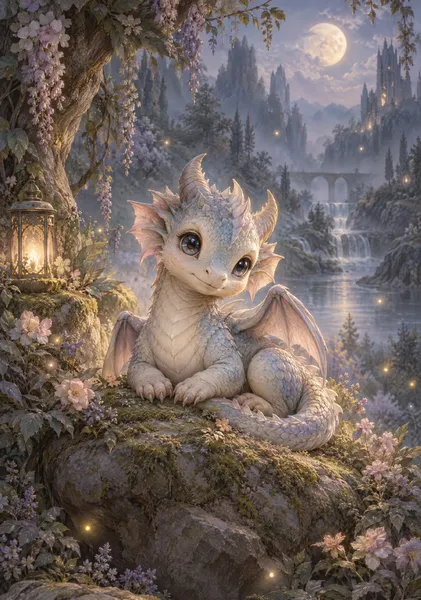 Baby Dragon Nursery Wall Art – Moonlit Kingdom（月夜の王国） - TAKAHASHI