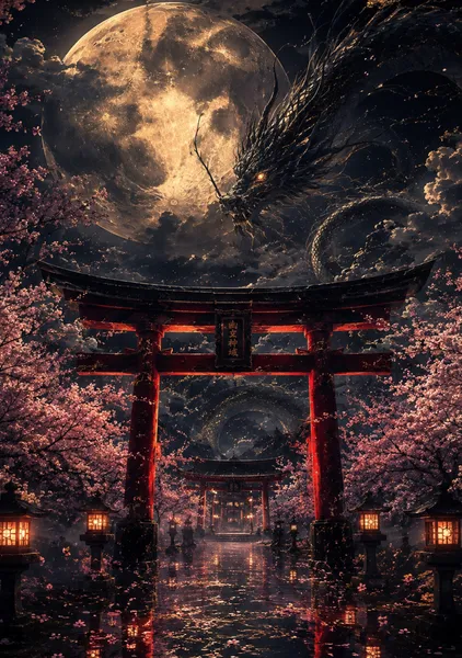 Night Sakura Dragon: Torii Gate in Moonlight　【夜桜龍 ― 月影の鳥居 ―】 - TAKAHASHI