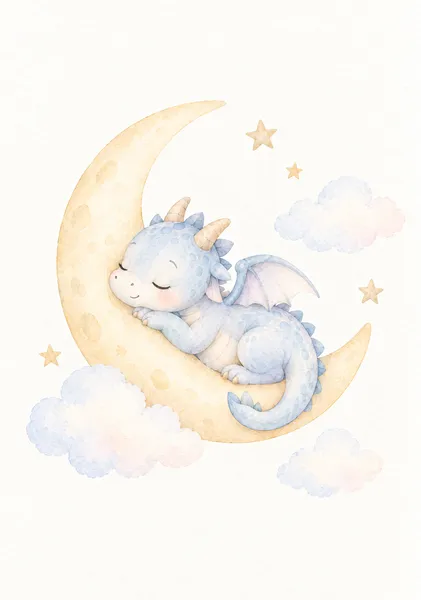 Baby Dragon Nursery – Sleeping Blue Dragon on the Moon｜三日月で眠る小さな青いドラゴン - TAKAHASHI