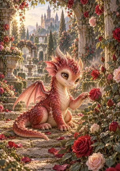 Baby Dragon Nursery Wall Art – Crimson Rose Garden（紅蓮の花園） - TAKAHASHI
