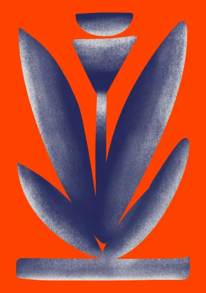 Abstract Blue Plant Illustration with Geometric Organic Shapes and Textured Colors - Pablo Ferreira