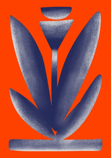 Abstract Blue Plant Illustration with Geometric Organic Shapes and Textured Colors - Pablo Ferreira