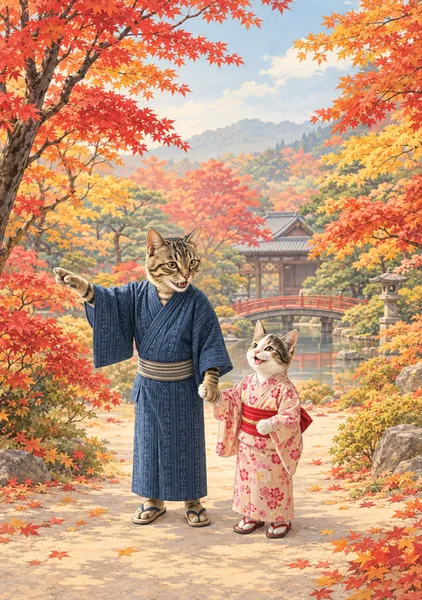 手をつないで歩く秋の日　Autumn Day Walking Hand in Hand - 日本の風
