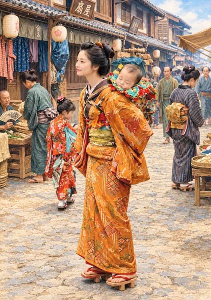 赤ん坊を背負う姉　An Older Sister Carrying a Baby on Her Back - 日本の風