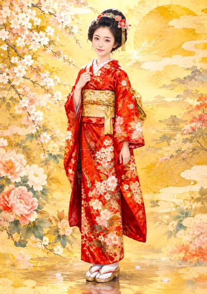 紅椿の晴れ着　Crimson Holiday Attire - 日本の風