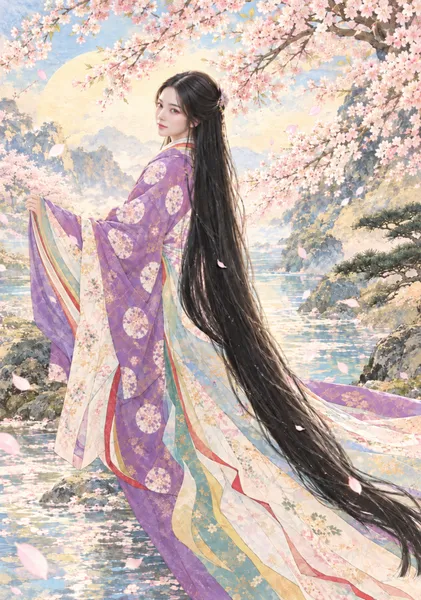 十二単、春　Junihitoe in Spring (Spring in Twelve-Layered Robes) - 日本の風
