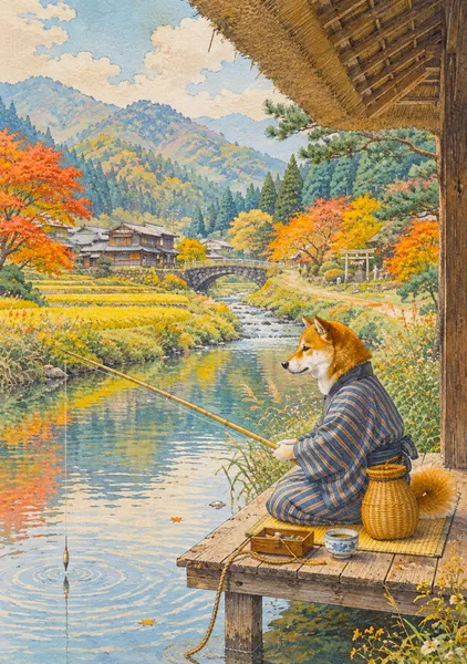 柴犬のまったり川釣り　A Relaxing River Fishing by the Shiba Inu - 日本の風