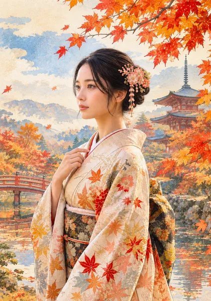 紅葉舞う寺院のほとり　By the Temple Where Maple Leaves Dance - 日本の風